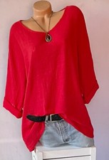 ITALY Gr.44,46,48 Longshirt,Tunika,Bluse,Shirt,Leinen Optik,Kette,Oversize,NEU