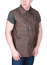 Herren Braun Nubuk Leder Weste