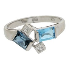 Farbedelstein Blau Ring 585/ 14 K Weißgold Gr 56 Damen Schmuck R03.5700