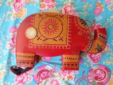 Elefant Vintage Spardose Ziegenleder Rot Handmade Länge 20,5  cm Druckknopf #1