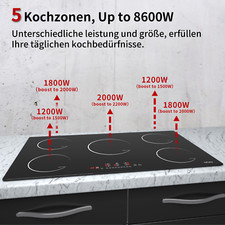 Glaskeramik Kochfeld Induktion autark 90cm mit Sensor Touch Control Schwarz