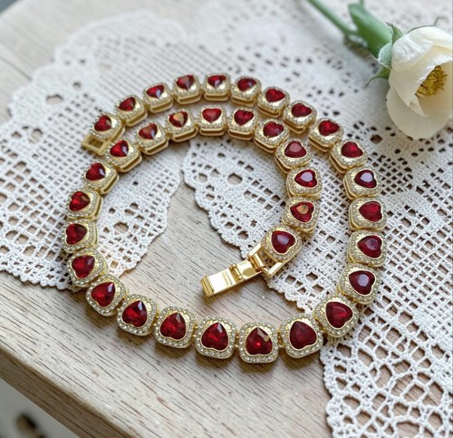 Collier goldfarben rot herz - collier,
