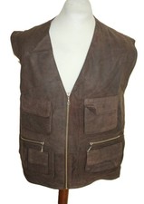 Biker Leder Weste ca. Gr  L  Braun Herren Jagd Taschen