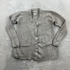 ARAN Crafts Damen Pullover Strickjacke M Grau Cardigan Wolle Zopfmuster Ireland