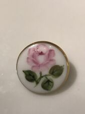 zauberhafte handbemalte Porzellan Brosche Anstecknadel mit Goldrand Rosen Motiv