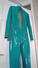 Libidex Latex Annie Catsuit Türkis Transparent Bust Panel 0.4mm Back Zip S Small