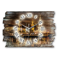 Design Wanduhr "Dresden Frauenkirche" Shabby-Style aus Holz mit leisem Uhrwerk