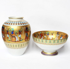 AK Kaiser Porzellan 1 Vase + 1 Schale Theben Pharao Tut Ench Amun Ägypten