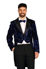 Frack Broadway Pailletten blau schwarz Kostüm Herren Karneval Fasching Fastnacht