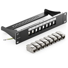 Patchpanel 8 Port CAT7 Patchfeld 1 HE 10" Zoll + 8x CAT 7 Keystone Jack Module