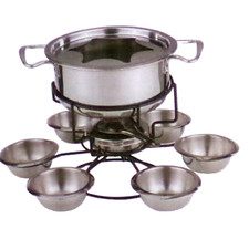 Edelstahl Fondue-Set für 6 Personen Spritzschutz & 6 Gabeln Fleischfondue Käse