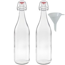 mikken 2 Glasflaschen 1 Liter Flasche mit Bügelverschluß aus Porzellan +Trichter