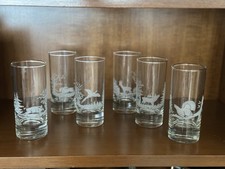 6 Vinitage Wassergläser mit Jagdmotiven