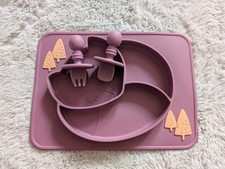 Silikon Baby Essteller Set Essmatte Besteck Fuchs in lila von 1PC
