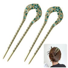 U-förmige Haarnadeln 2 Stück Metall Haargabel Vintage Hochsteckfrisur Blau