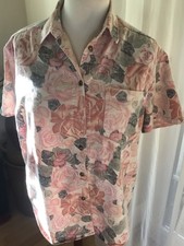 Bluse Rosen Blüten Jeanshemd Kurzambluse Muster Blumen Rosa Grau Vintage