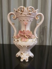 Amphorenvase mit rosa und gold Verzierungen, der Firma Capodimonte