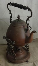 antike Kaffeekanne Kaffekocher Teekanne mit Spiritusbrenner Kupfer Samowar