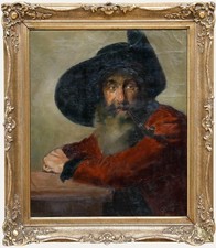 Bazel - Gerahmtes Öl Von 1946, Porträt Eines Mannes Mit Pfeife.