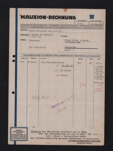 Saalfeld saale rechnung 1939 - saalfeld/saale,,