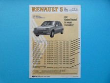 Prospekt /  Preisliste Renault 5 Campus, SL, TL, GTR, GTX, GTD, GT Turbo  07/87 