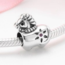 Charm Dangle 925 Silber Pony Pferd Blume Zirkon - Anhänger für Pandora Armband