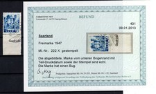 Saar 222X GUTES WASSERZEICHEN gest.+gepr. BEFUND 1000EUR (DA2383