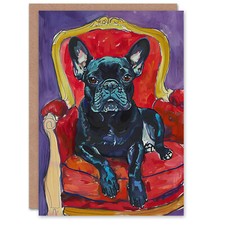 Hundeliebhaber Französische Bulldogge auf rotem Sessel Grußkarte Geburtstag Ihn Sie