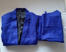 Herren Anzug Mit Weste Größe M Royal Blau Kariert