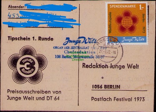 B25070 postkarte ddr - postkarte, 1973