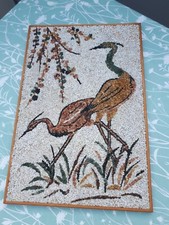 Wandbild Reiher Kranich Mosaik Steinbild Handarbeit  50/60er Jahre Mid Century