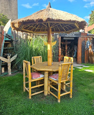 Garten Pavillon Schirm Strohdach mit 4 Stühlen Natur Bambus Muster Wie Bild
