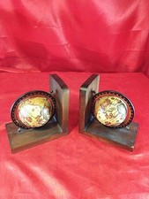 2 Alte Buchstützen Globus Alte Neue Welt Holz Papier Vintage (4971)