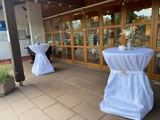 Zwei Hussen für Stehtische mit Schleifenband, D: 80 cm, weiß, einmal gebraucht