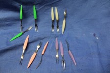 12x Omas Piekser Gabel Cocktail Olive Käse Vintage Stainless Stell farbige Gabel