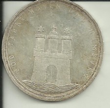 10 DM Silber-Gedenkmünze 800 Jahre Hafen Hamburg sehr gut erhalten 1989 J