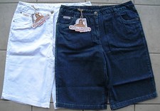 Dollywood Jeanswear Damen Stretch Jeans Bermuda Hose Blau / Weiß - Baumwolle   