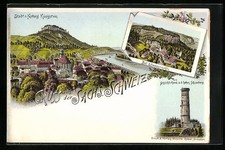 Lithographie Königstein /Sächs. Schweiz, Stadt und Festung, Bad Schweizermühle 