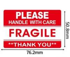 20 Stück FRAGILE ZERBRECHLICH PLEASE HANDLE WITH CARE Sticker Aufkleber 76x51mm