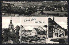 Ansichtskarte Groß-Felda /Vogelsberg, Kirche, Feldabrücke, Pension Zur Oase 