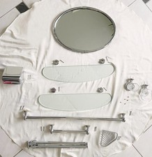 großes Badezimmerset RETRO Spiegel Wandlampen Ablagen gleiche Serie Top Qualität
