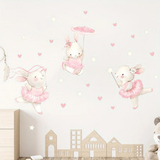 Wandsticker,Wandaufkleber Kaninchen tanzen Herz Möbel,Wandtattoo Mädchenzimmer