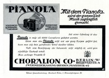 Selbstspielendes Klavier Pianola Reklame 1911 Berlin Werbung Musikrolle Piano ad