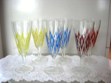 6 Sektkelche, VMC Reims France Harlekin, Sektgläser, 16 cm Rautenschliff,Vintage