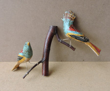 altes Vogel Paar geschnitzt naiv coloriert / Volkskunst bayer. Wald um 1900