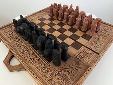 Schachspiel Schachbrett Schachfiguren Terrakotta Bali Holz Antik