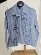 Zara Woman Bluse Hemd Rüschen Volant Smoking Festlich blau Gr M 38 Neuw