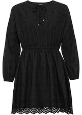 Kleid mit Stickereien und Spitze Langarm Gr. 42 Schwarz Mini Freizeitkleid Neu