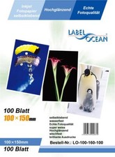 100 Blatt 10x15cm selbstklebend Fotopapier Hglanz+wasserfest von LabelOcean (R)