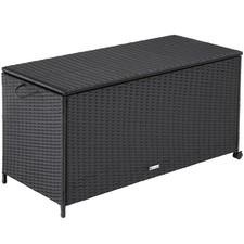 Auflagenbox Kuusamo mit Aluminiumgestell und Rollen 297l, 117x54x64cm schwarz B-